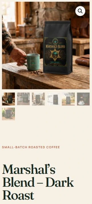 Marshal’s Blend on the real mobile product page, showing its photography and title