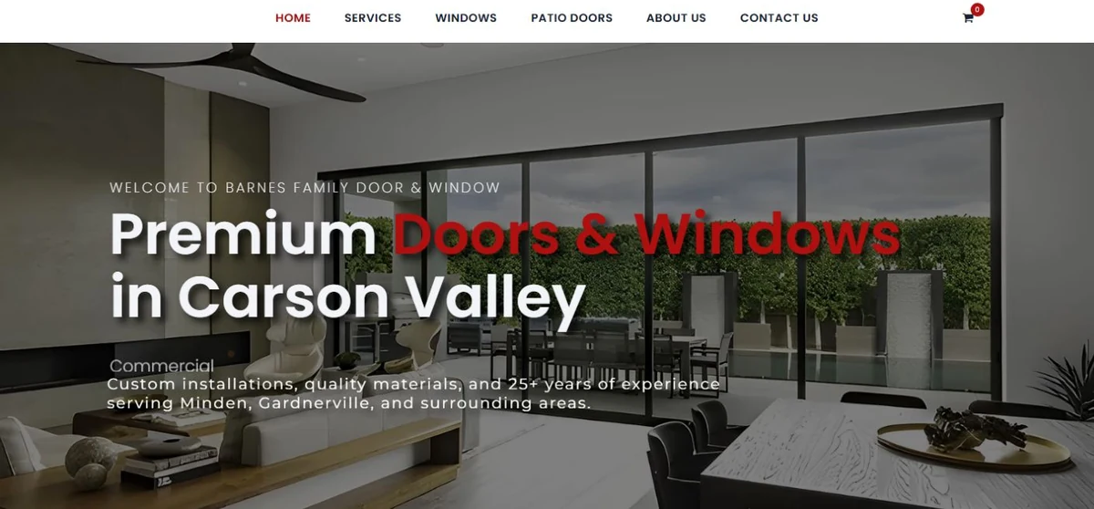 Current Barnes Family Door & Window homepage design