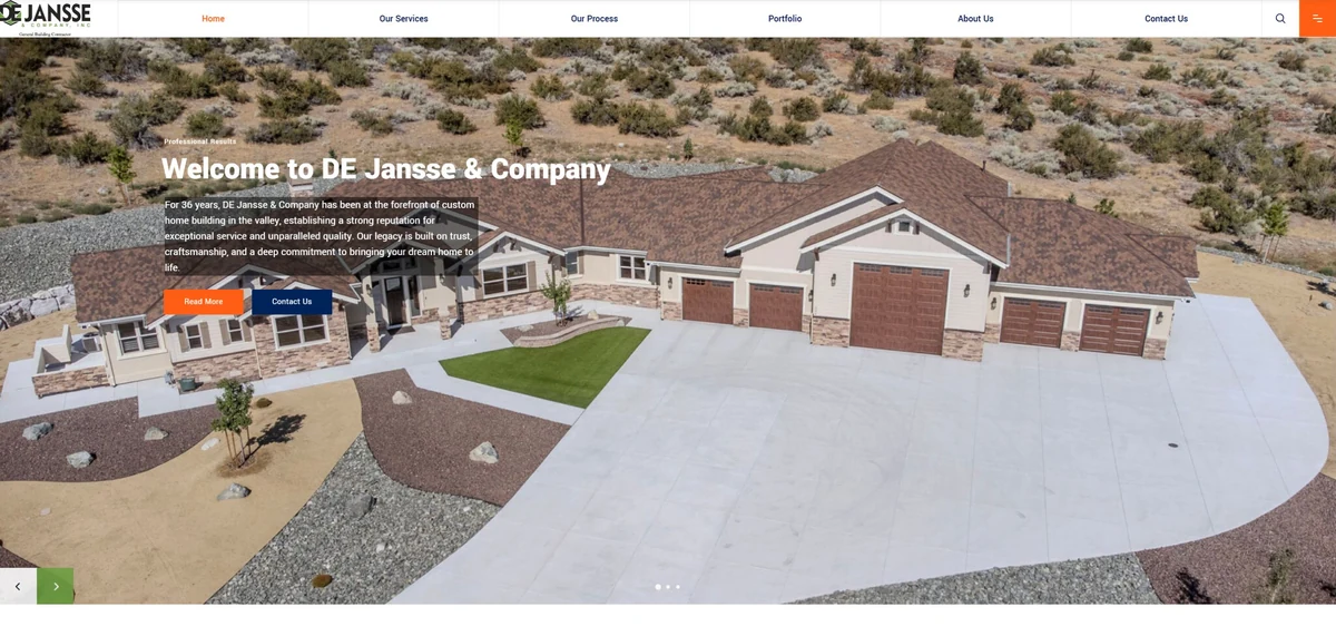 Current De Jansse Builders homepage design