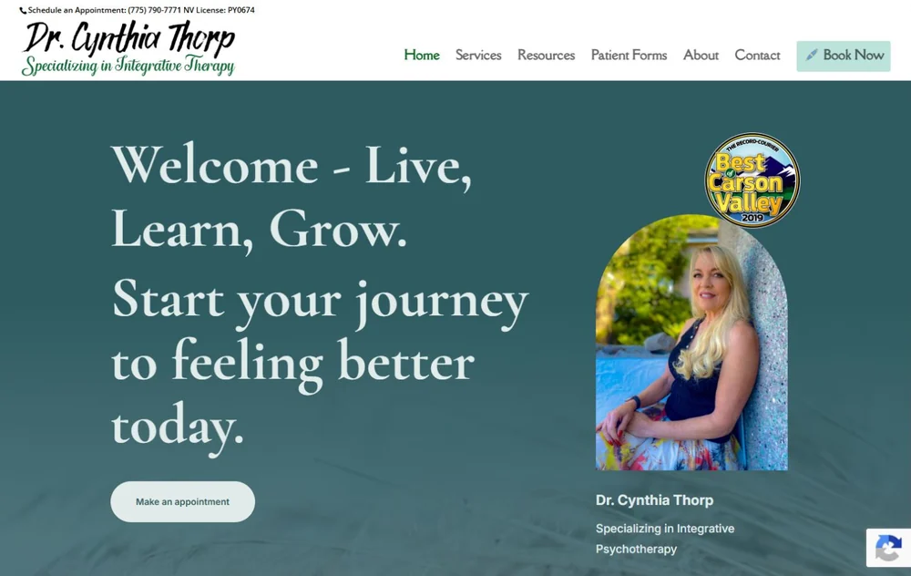 Current Dr. Cynthia Thorp integrative psychotherapy homepage