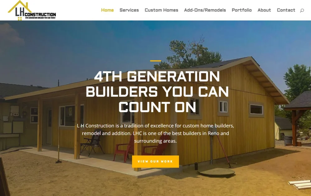 Current L Horton Construction website with a real custom home project