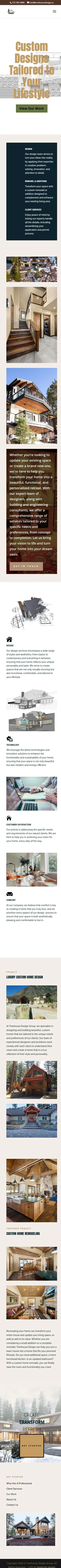Real responsive Treehouse Design Group homepage with home design projects and interior remodeling