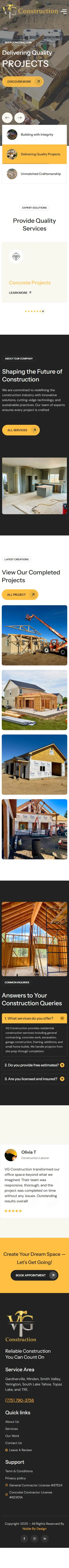 Real VG Construction homepage at a mobile viewport